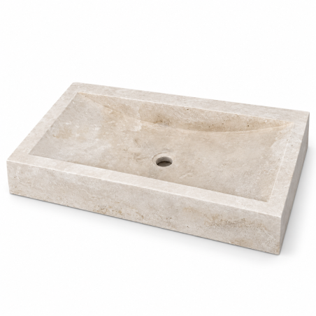 Vasque à poser Travertin Beige - 70x45x10cm - Cuve Arrondie Longueur - Bord droit -