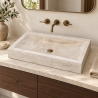 Vasque à poser Travertin Beige - 70x45x10cm - Cuve Arrondie Longueur - Bord droit -