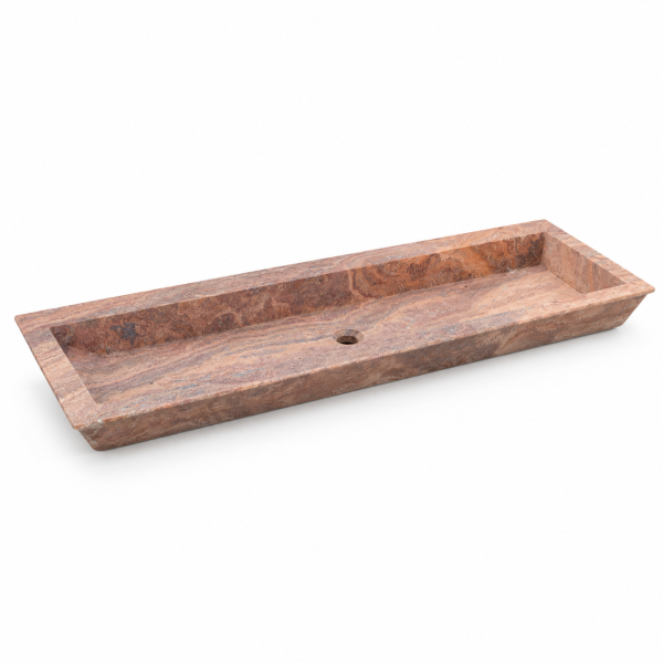 Vasque à poser Travertin Rouge - 120x45x10cm - Bord biseauté Fin -