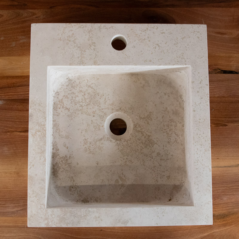 Vasque à poser Travertin Beige - 40x45x10cm - Bord droit - 1 perçage robinet -