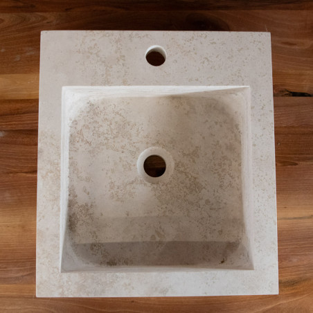 Vasque à poser Travertin Beige - 40x45x10cm - Bord droit - 1 perçage robinet -