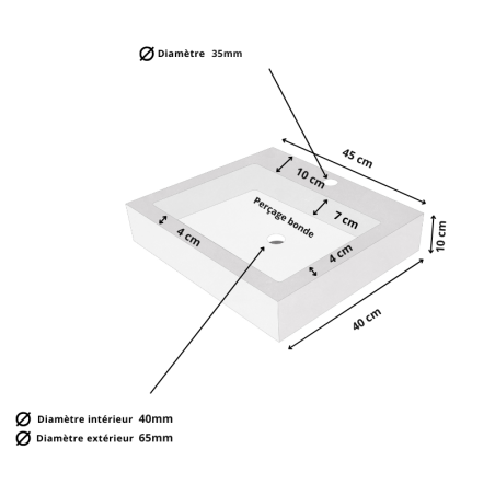 Vasque à poser Travertin Beige - 40x45x10cm - Bord droit - 1 perçage robinet -