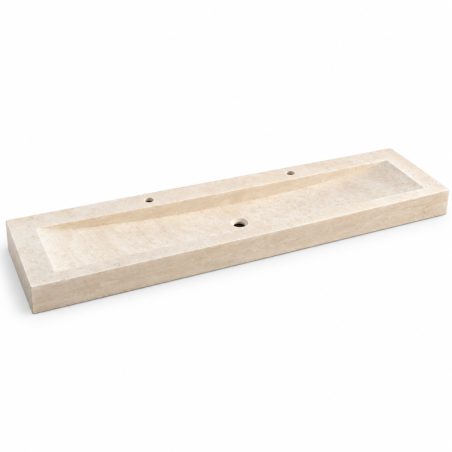 Vasque à poser Travertin Beige - 170x45x10cm - Cuve Arrondie Profondeur - Bord droit - Lisse -