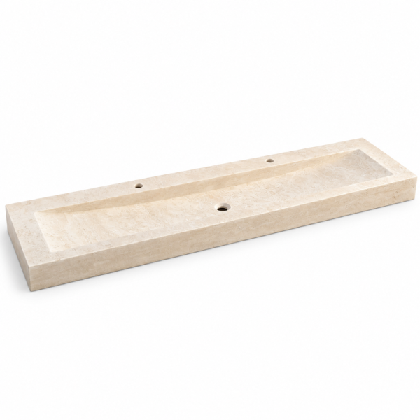 Vasque à poser Travertin Beige - 170x45x10cm - Cuve Arrondie Profondeur - Bord droit - Lisse -