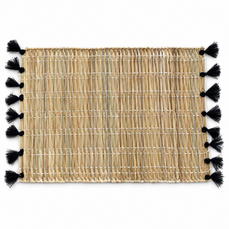 Sets Artisanaux- Osier - ≈ 40X30cm - Pompom - Noir -