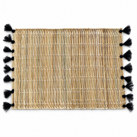 Sets Artisanaux- Osier - ≈ 40X30cm - Pompom - Noir -