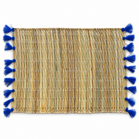 Sets Artisanaux- Osier - ≈ 40X30cm - Pompom - Bleu Majorel -