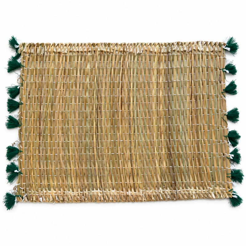 ets Artisanaux- Osier - ≈ 40X30cm - Pompom - Vert Emeraude -