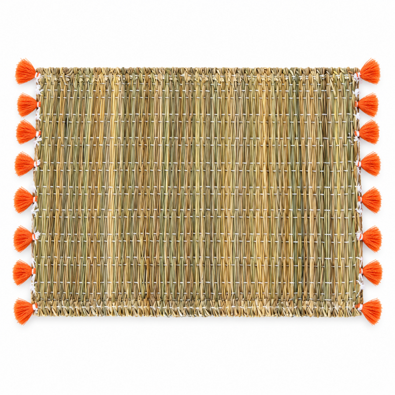 Sets Artisanaux- Osier - ≈ 40X30cm - Pompom - Orange -