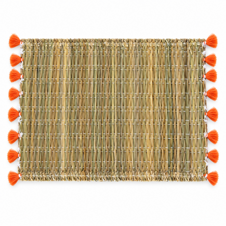 Sets Artisanaux- Osier - ≈ 40X30cm - Pompom - Orange -