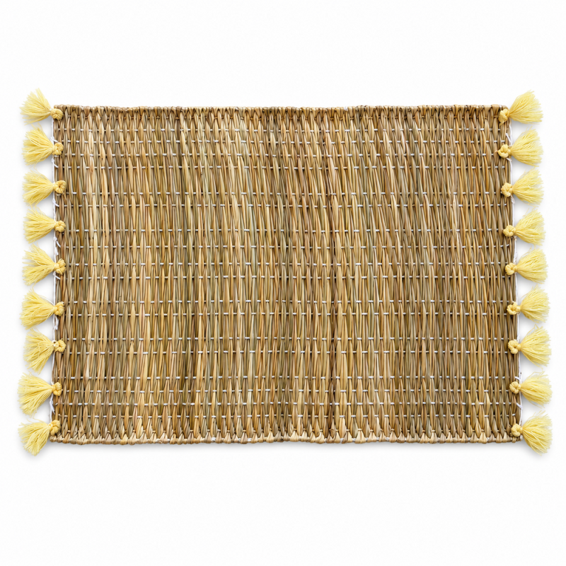 Sets Artisanaux- Osier - ≈ 40X30cm - Pompom - Jaune -