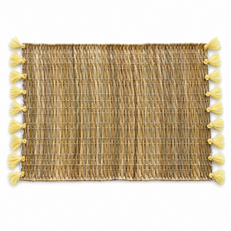 Sets Artisanaux- Osier - ≈ 40X30cm - Pompom - Jaune -