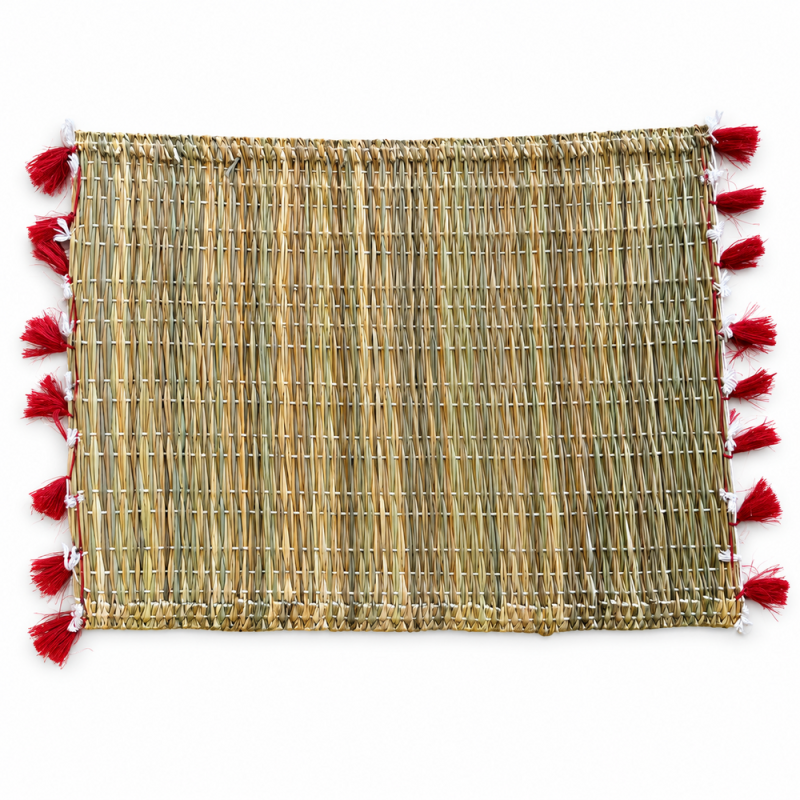 Sets Artisanaux- Osier - ≈ 40X30cm - Pompom - Rouge -