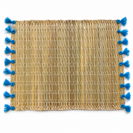 Sets Artisanaux- Osier - ≈ 40X30cm - Pompom - Bleu Turquoise -
