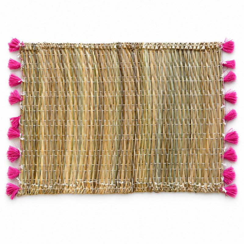 Sets Artisanaux- Osier - ≈ 40X30cm - Pompom - Rose Fuchsia -
