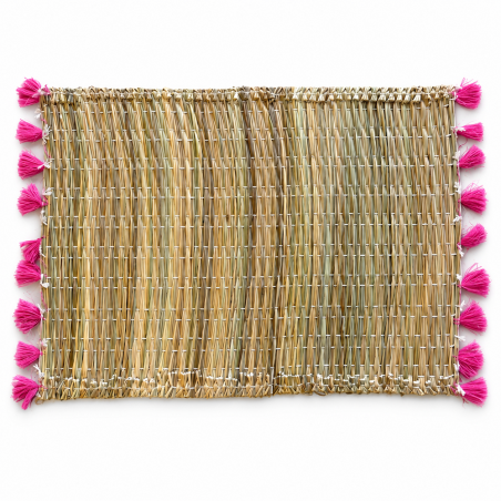 Sets Artisanaux- Osier - ≈ 40X30cm - Pompom - Rose Fuchsia -