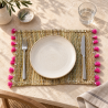 Sets Artisanaux- Osier - ≈ 40X30cm - Pompom - Rose Fuchsia -