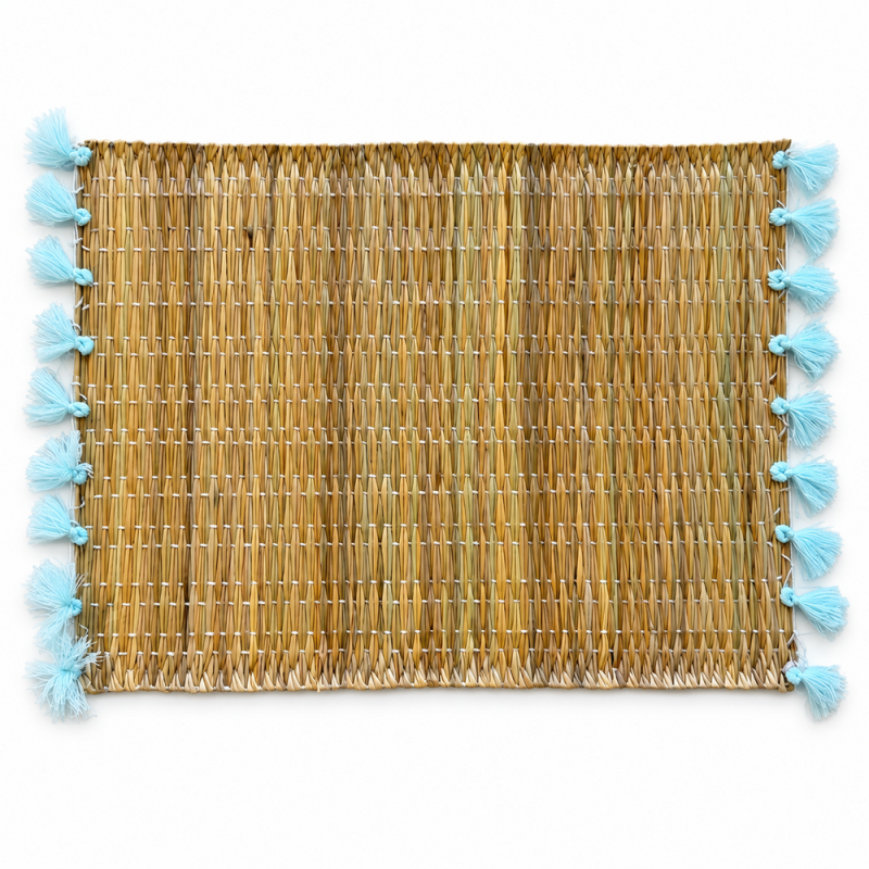 Sets Artisanaux- Osier - ≈ 40X30cm - Pompom - Bleu Ciel -