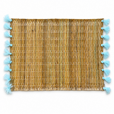 Sets Artisanaux- Osier - ≈ 40X30cm - Pompom - Bleu Ciel -