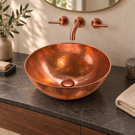 Vasque à poser Cuivre - ⌀ 40x18cm - Martelée & Vieillie -