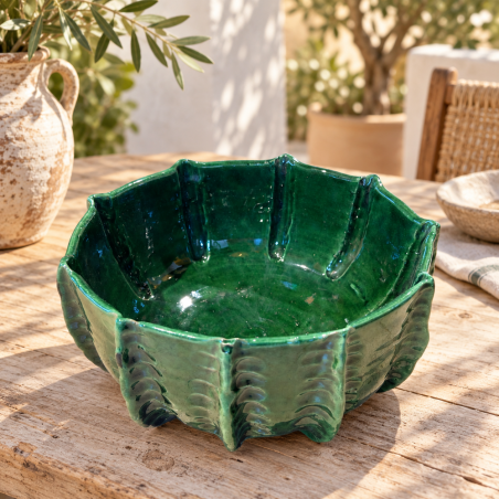 Saladier Artisanal - Emaillé - ≈ Ø25x10cm - Cactus -