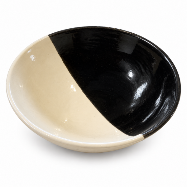 Saladier Artisanal - Emaillé - ≈ Ø25x10cm - Bol Noir & Blanc -