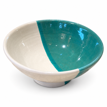 Saladier Artisanal - Emaillé - ≈ Ø25x10cm - Bol Turquoise & Blanc -
