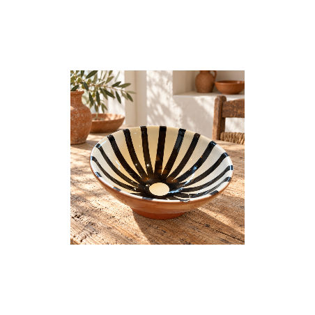 Saladier Artisanal - Emaillé - ≈ Ø25x10cm - Bol Noir & Blanc Rayure -
