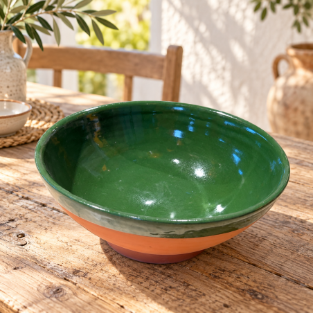 Saladier Artisanal - Emaillé - ≈ Ø25x10cm - Vert -