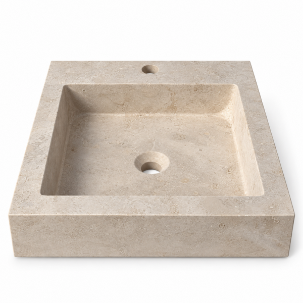 Vasque à poser Travertin Beige - 40x45x10cm - Bord droit - 1 perçage robinet -