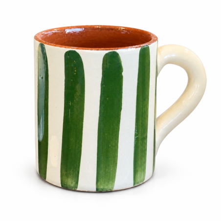Mug Artisanale - Emaillé - ≈ Ø9x10cm - Rayure Vert Olive -
