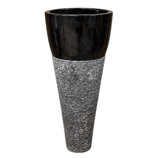 Vasque Marbre Noir - ø 40cm - Hauteur 90cm - Eclatée & Lisse -