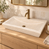Vasque à poser Travertin Beige - 70x45x10cm - Cuve Arrondie Longueur - Bord biseauté - 1 perçage robinet -