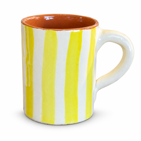 Mug Artisanale - Emaillé - ≈ Ø9x10cm - Rayure Jaune -