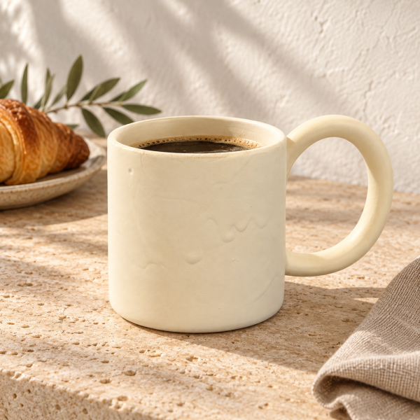 Mug Artisanale - Emaillé - ≈ Ø9x10cm - Uni Blanc -