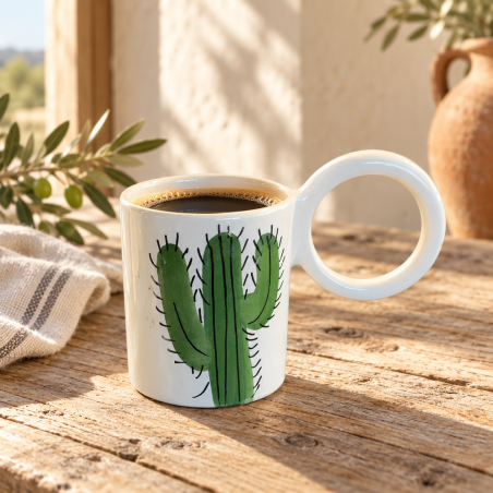 Mug Artisanale - Emaillé - ≈ Ø9x10cm - Cactus -