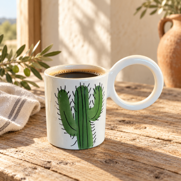 Mug Artisanale - Emaillé - ≈ Ø9x10cm - Cactus -
