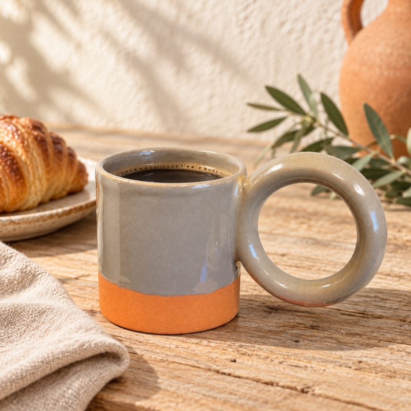 Mug Artisanale - Emaillé - ≈ Ø9x10cm - Gris -