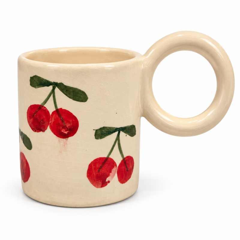 Mug Artisanale - Emaillé - ≈ Ø9x10cm - Cerise -