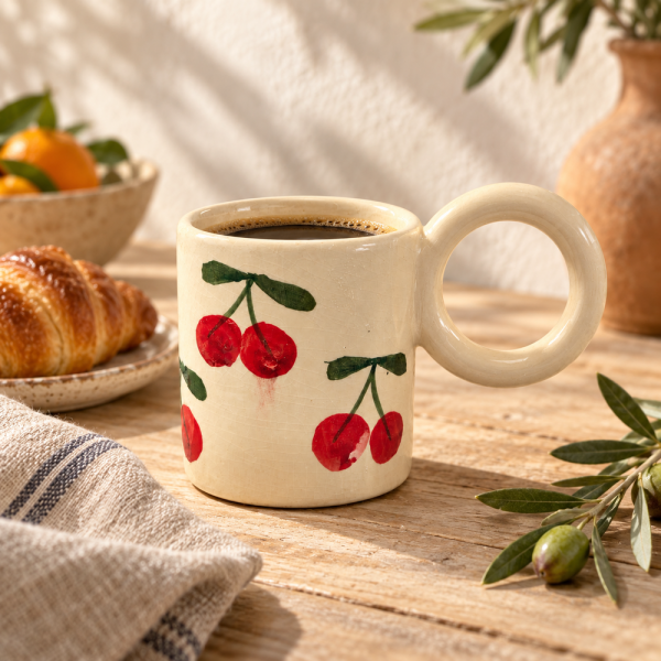 Mug Artisanale - Emaillé - ≈ Ø9x10cm - Cerise -