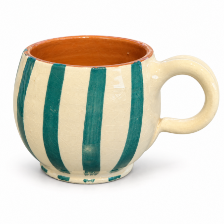 Mug Artisanale - Emaillé - ≈ Ø9x10cm - Rayure Turquoise -
