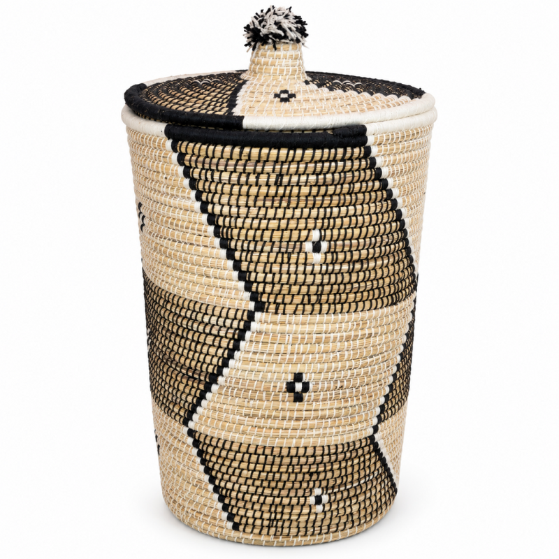 Panière artisanale - Doum - ≈ d40x60cm - Bicolore -