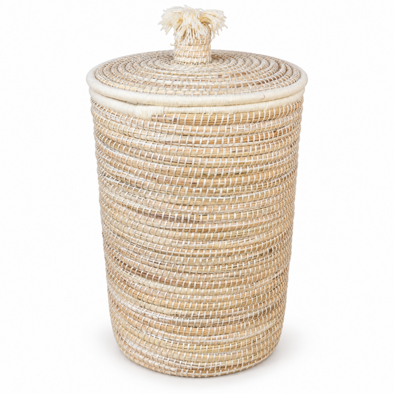 Panière artisanale - Doum - ≈40x60cm - Couvercle Blanc -