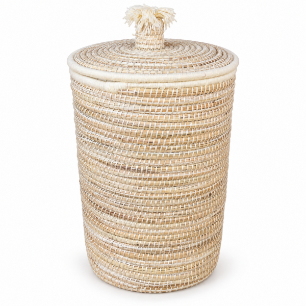 Panière artisanale - Doum - ≈40x60cm - Couvercle Blanc -