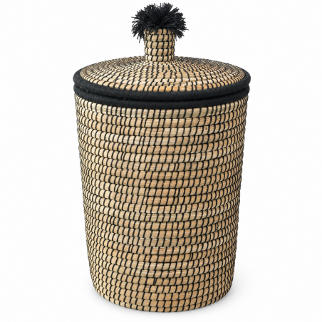 Panière artisanale - Doum - ≈d40x60cm - Couvercle Noir -
