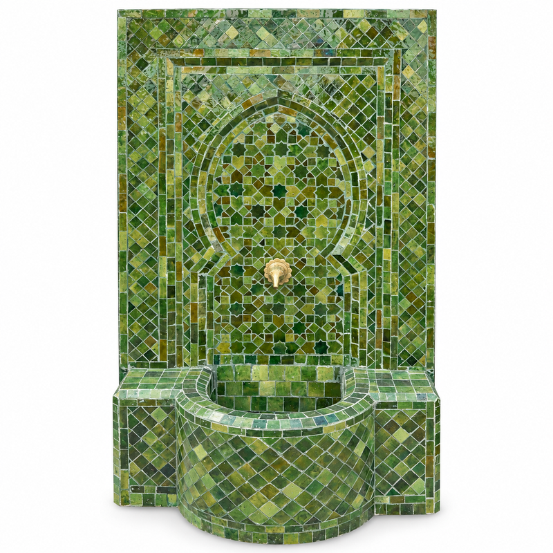 Fontaine Zellige - Aladin - Vert Tamegroute - 100x60cm - Pompe & Crachoir Laiton -