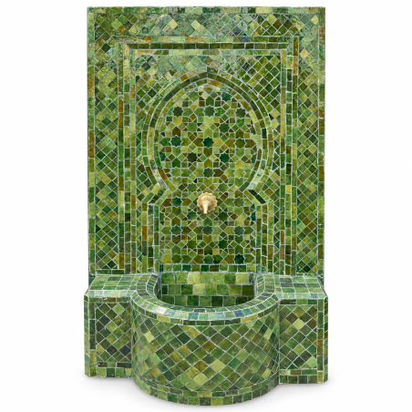 Fontaine Zellige - Aladin - Vert Tamegroute - 100x60cm - Pompe & Crachoir Laiton -