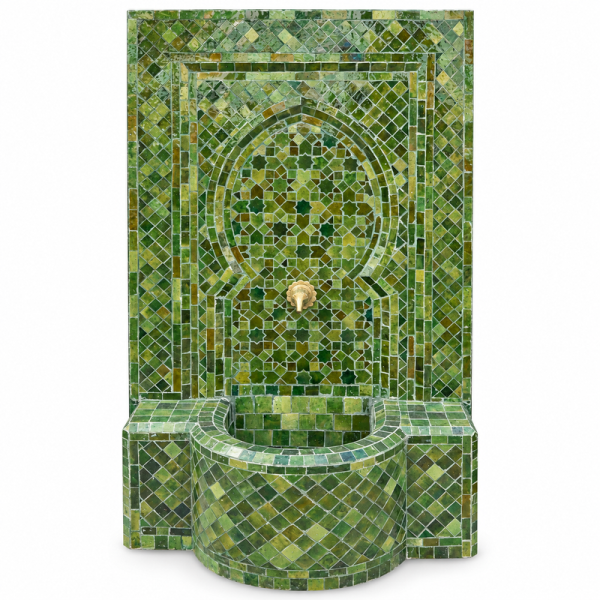 Fontaine Zellige - Aladin - Vert Tamegroute - 100x60cm - Pompe & Crachoir Laiton -