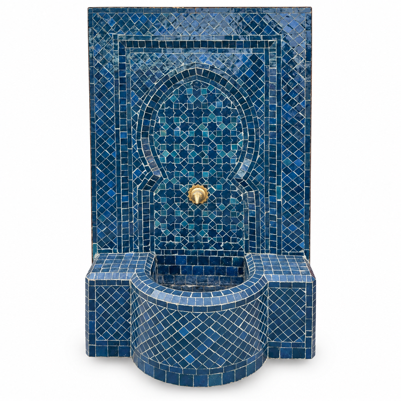 Fontaine Zellige - Aladin - Bleu Glaz - 100x60cm - Pompe & Crachoir Laiton -