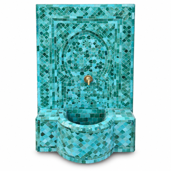 Fontaine Zellige - Aladin - Vert Siam - 100x60cm - Pompe & Crachoir Laiton -
